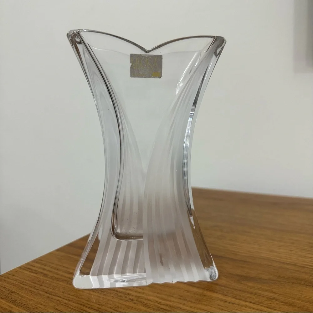 Mikasa Art Deco Style 90’s Clear Frosted Satin Crystal Flared Vase Heavy Glass